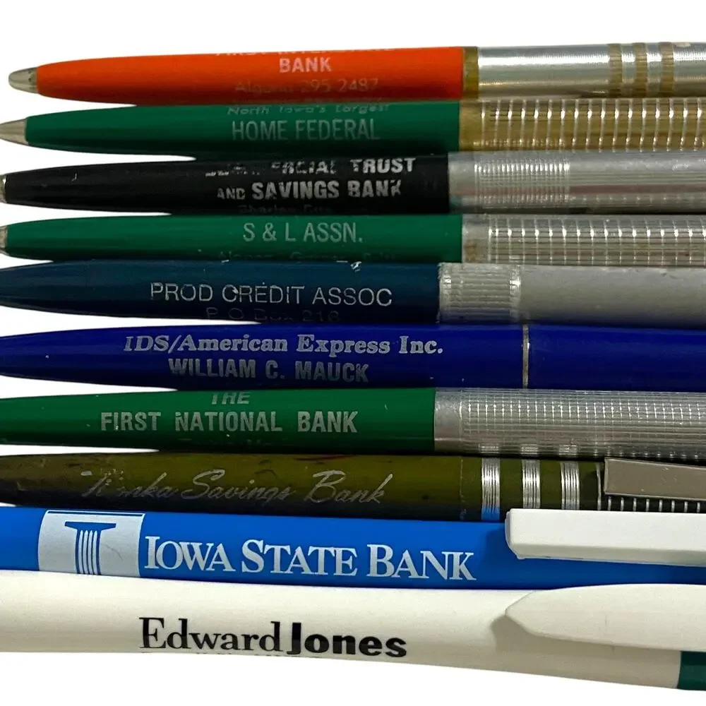 Vtg Lot 10 Finance Pen USA Everglide Scripto Click Ballpoint Advertising Collect